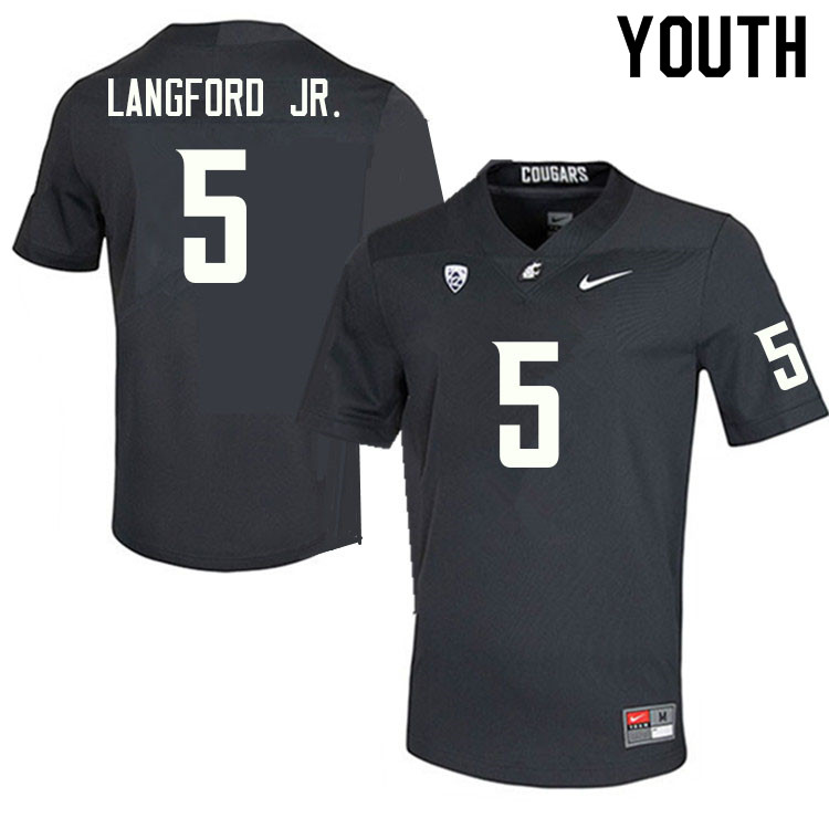 Youth #5 Derrick Langford Jr. Washington State Cougars College Football Jerseys Sale-Charcoal